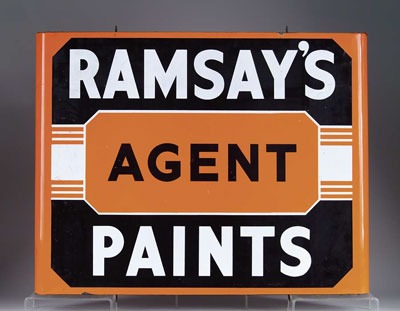 Appraisal: RAMSAY S PAINTS PORCELAIN SIGN Two-sided hollow bodied sign originally