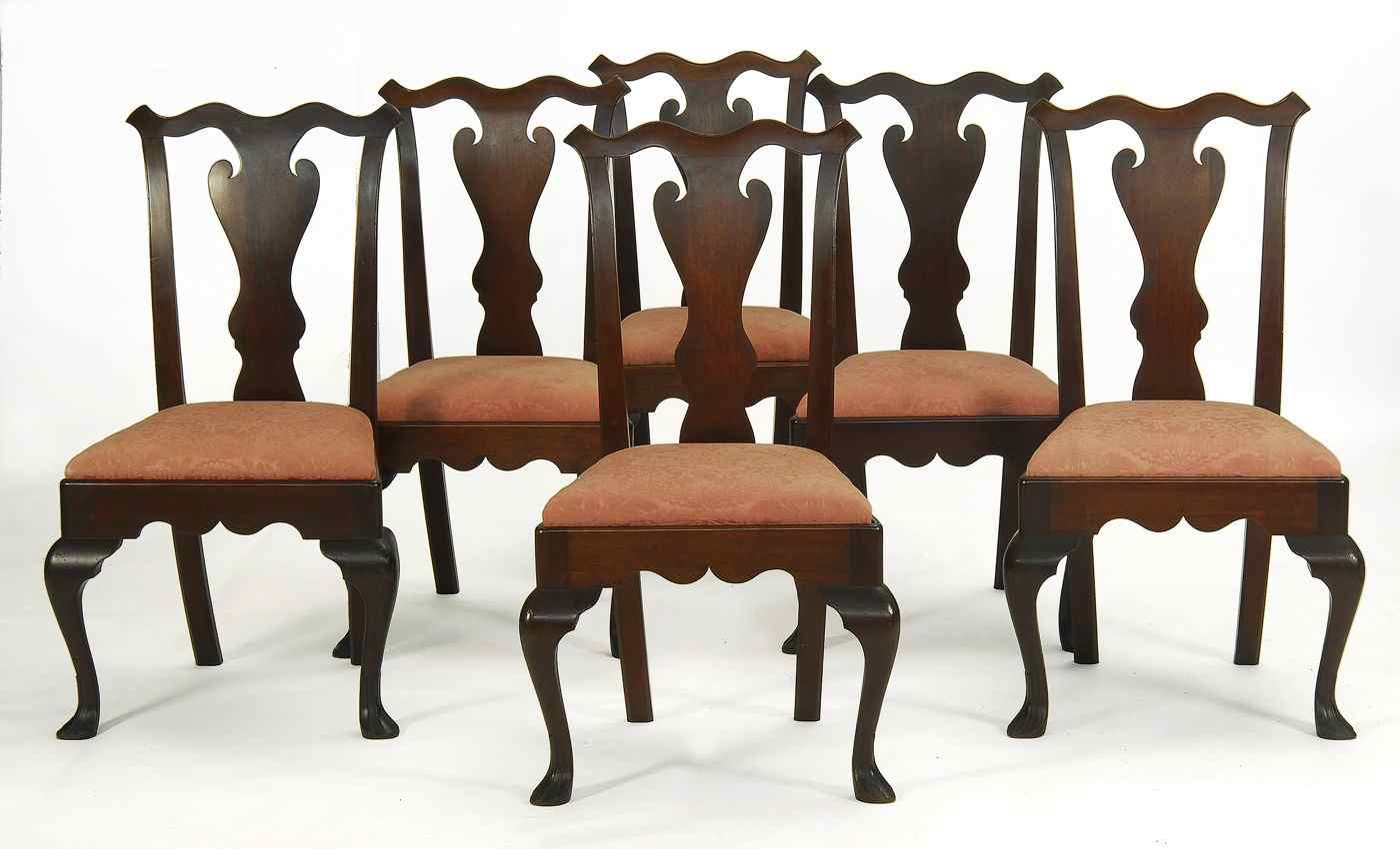 Appraisal: SET OF SIX QUEEN ANNE-STYLE CHAIRSIn walnut with shaped and