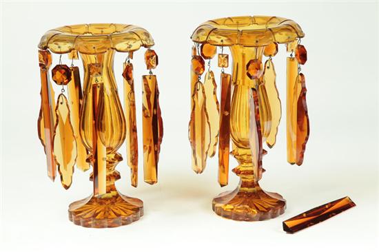 Appraisal: PAIR OF CUT GLASS LUSTERS American mid th century Amber