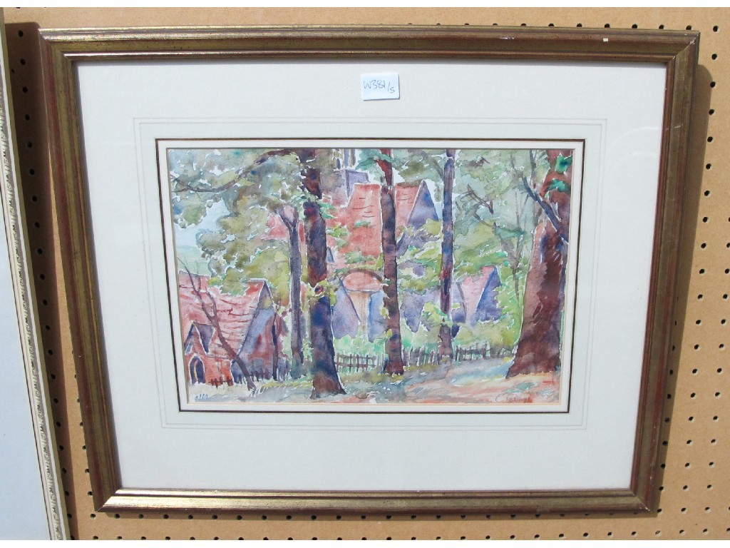 Appraisal: CHARLES GENGE Watercolour landscape with trees and a church signed