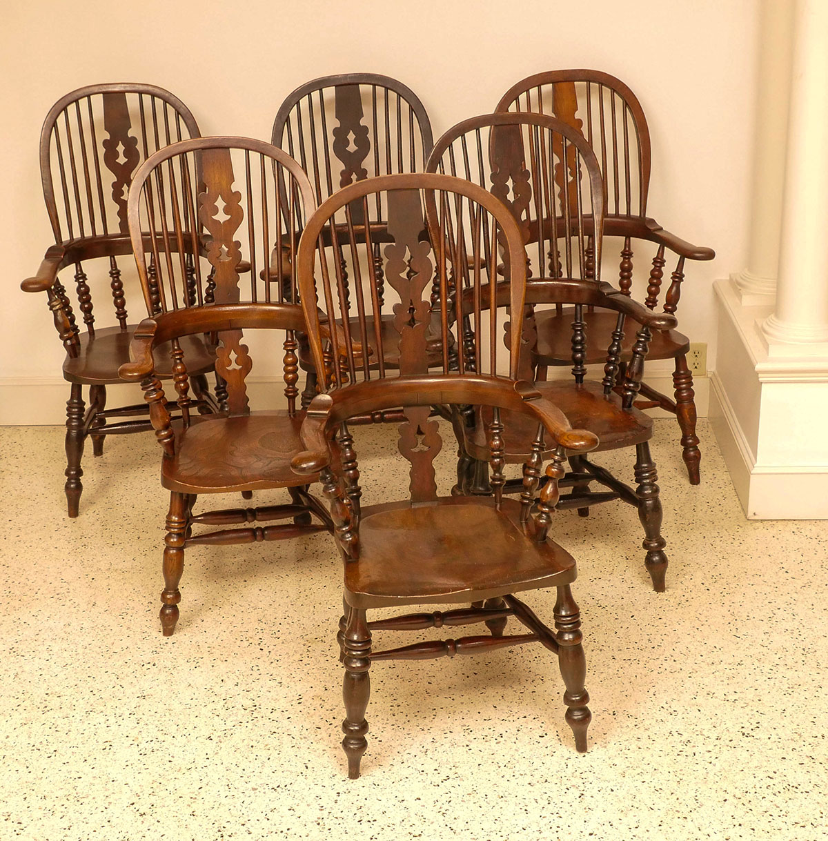 Appraisal: BOW BACK DINING CHAIRS large and heavy bow back dining