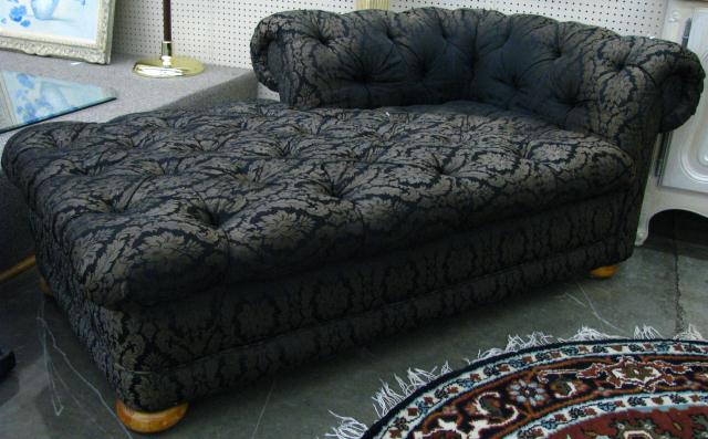 Appraisal: Decorator Tufted Upholstered Chaise Lounge with bun feet some wear