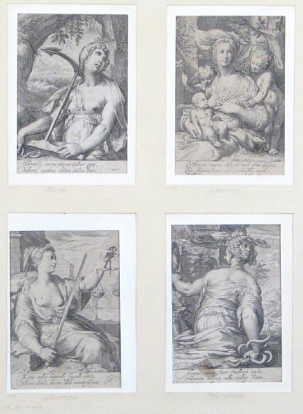 Appraisal: Manner of Jacob Matham The Four Virtues Copper engravings printed