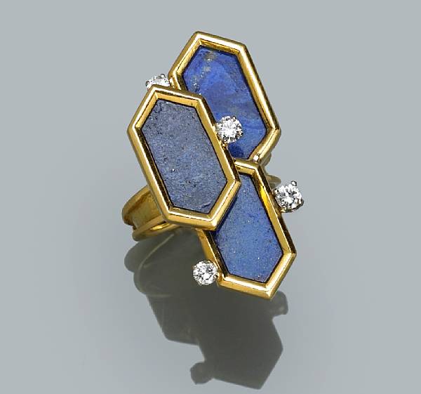 Appraisal: A diamond and lapis lazuli ring Chaumet France signed Chaumet