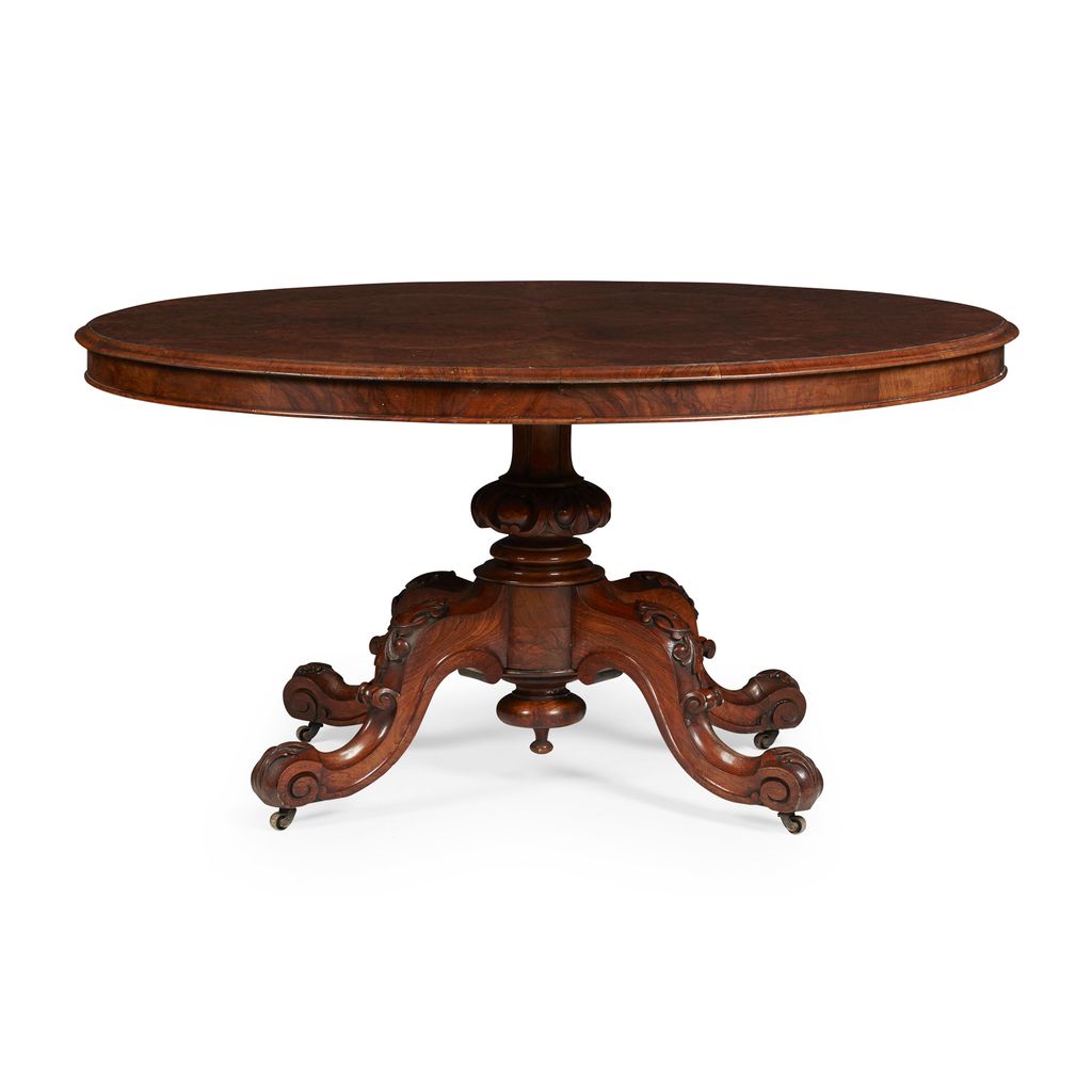 Appraisal: VICTORIAN BURR WALNUT LOO TABLE MID TH CENTURY the quarter