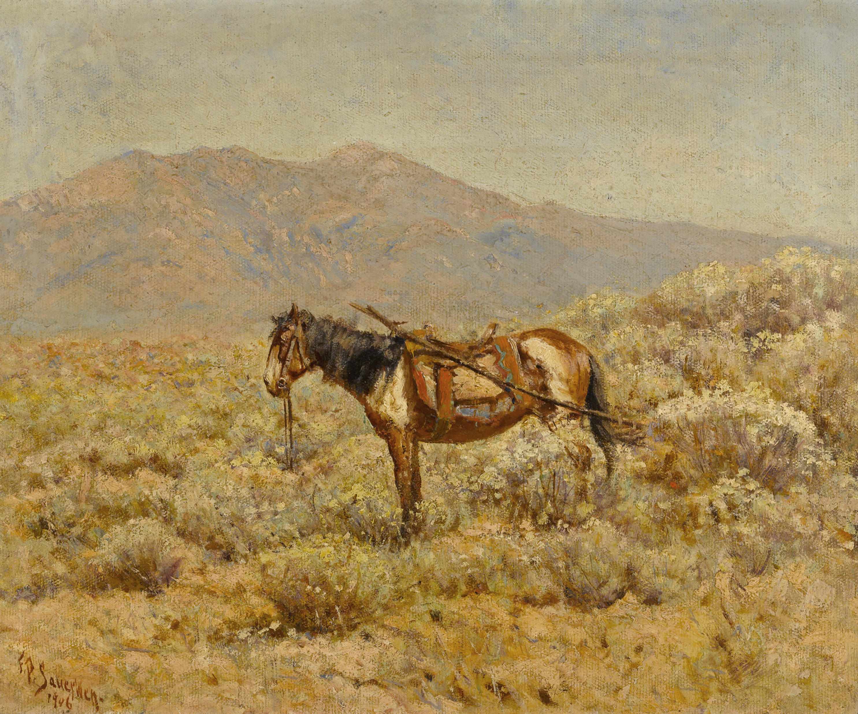 Appraisal: Frank Paul Sauerwein American - Indian horse with a travois