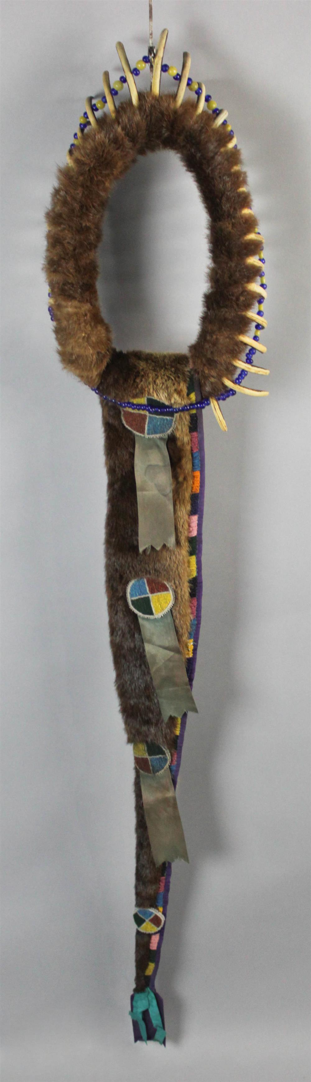 Appraisal: OTTER FUR 'BEAR CLAW' HARNESS WITH BEADWORK AND RIBBONS Note