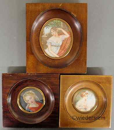 Appraisal: Three French miniature on ivory portrait of young women largest