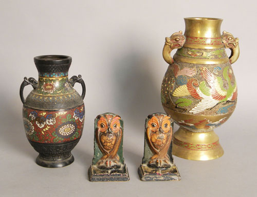 Appraisal: Two enameled brass vases th c together with a pair