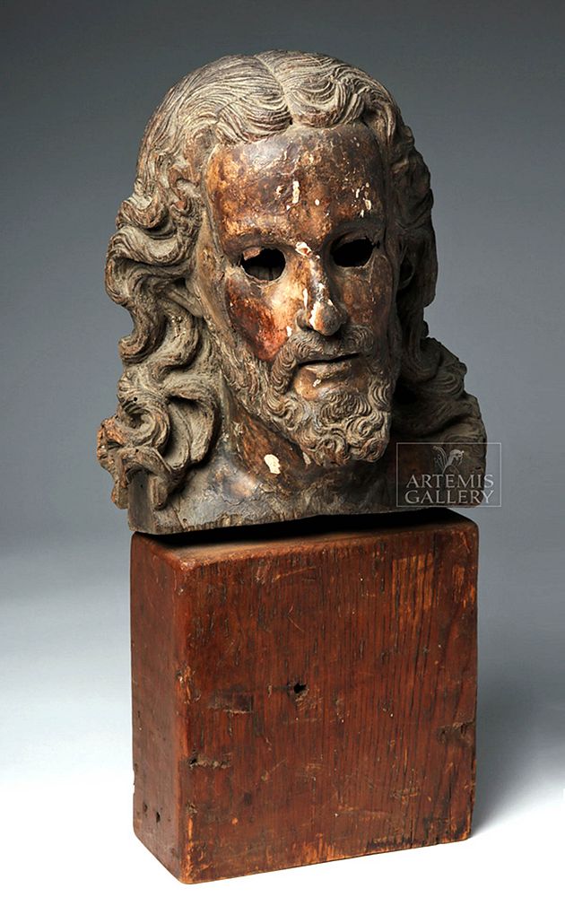 Appraisal: Lifesize th C Spanish Colonial Wood Head of Jesus Originally