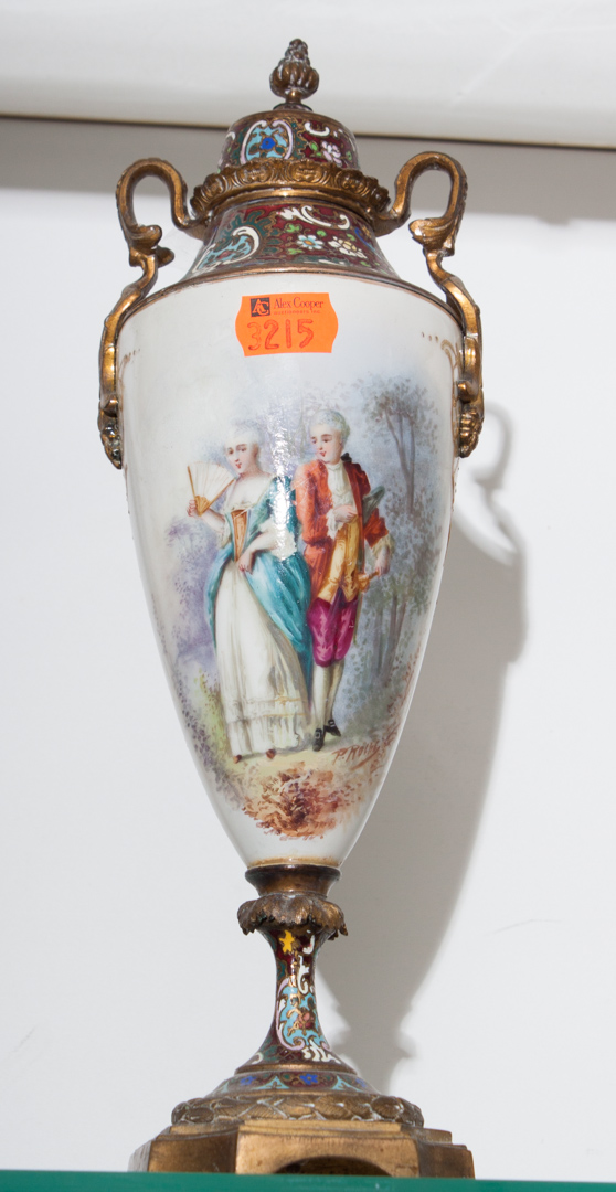 Appraisal: Paint decorated covered urn with ormolu mounts