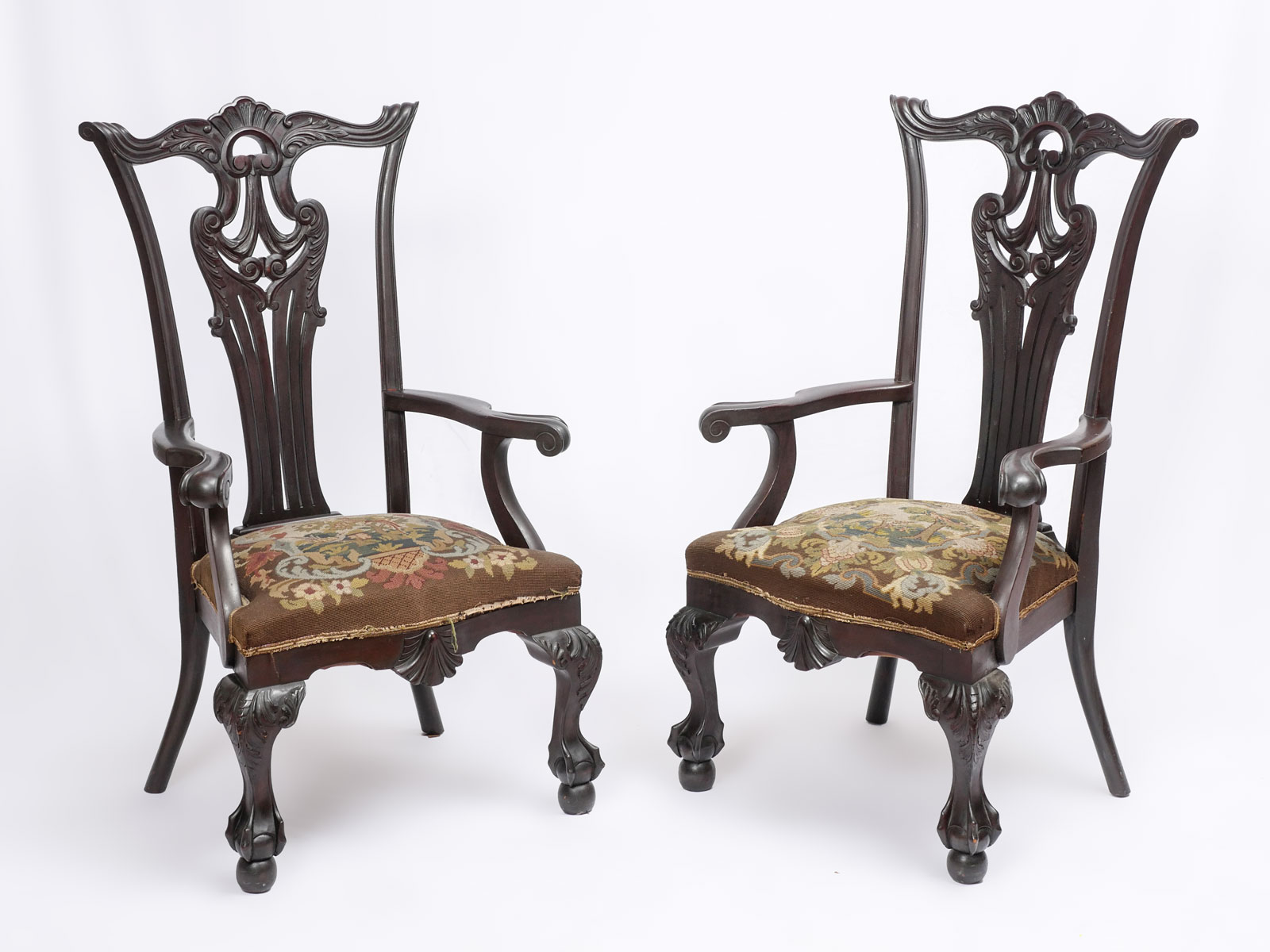 Appraisal: PAIR OF TH C CHIPPENDALE CLAW ON DOUBLE BALL CHAIRS