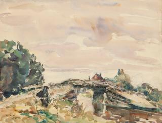 Appraisal: Joseph Raphael ''Toll Brug Toll Bridge '' Dutch landscape signed