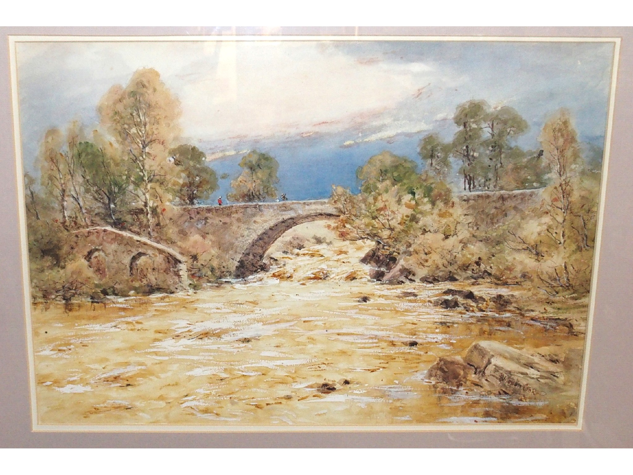 Appraisal: HERBERT MOXON COOK Figures on a bridge signed watercolour with