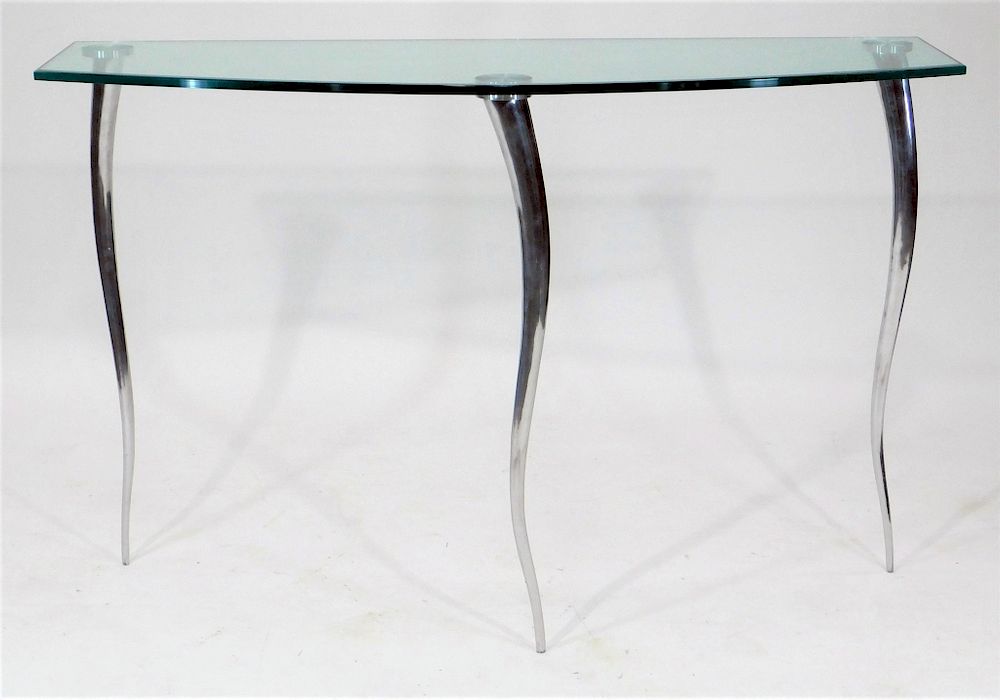 Appraisal: MCM Glass and Polished Aluminum Console Table United States th