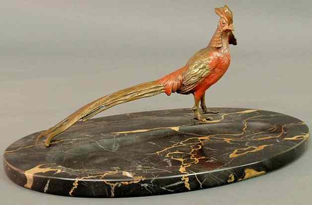 Appraisal: Vienna bronze cold painted long-tailed bird pen-holder h late th