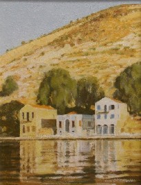 Appraisal: Rick Everingham born Waterfront Houses Kastearizo oil on board signed