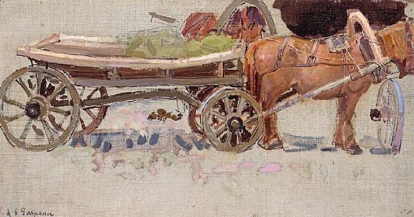 Appraisal: Leon Schulman Gaspard Russian American - Horse and Wagon with