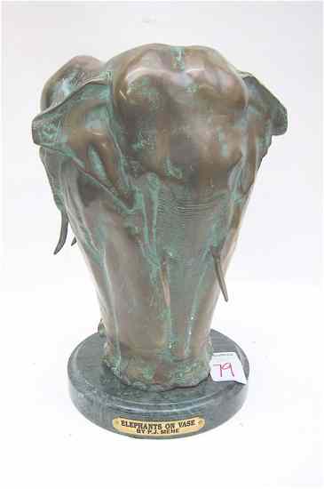 Appraisal: AFTER P J MENE FIGURAL BRONZE ELEPHANT VASE titled ''Elephants