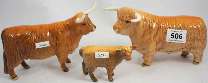 Appraisal: Beswick Highland Bull a Highland Cow restored horns and a