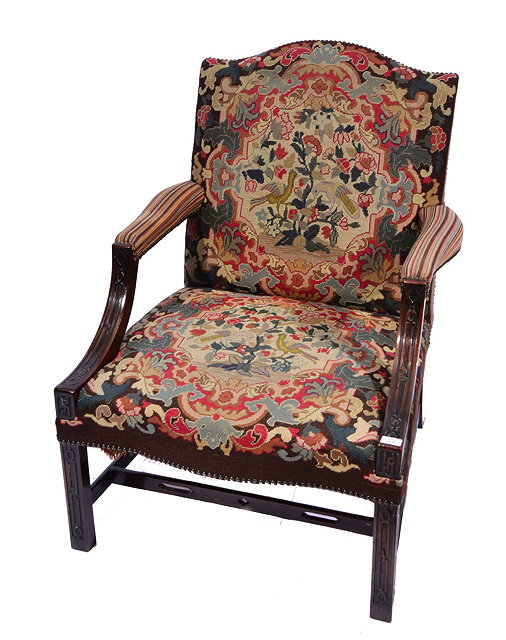 Appraisal: AN ANTIQUE GEORGE III STYLE GAINSBOROUGH ARMCHAIR with mahogany blind