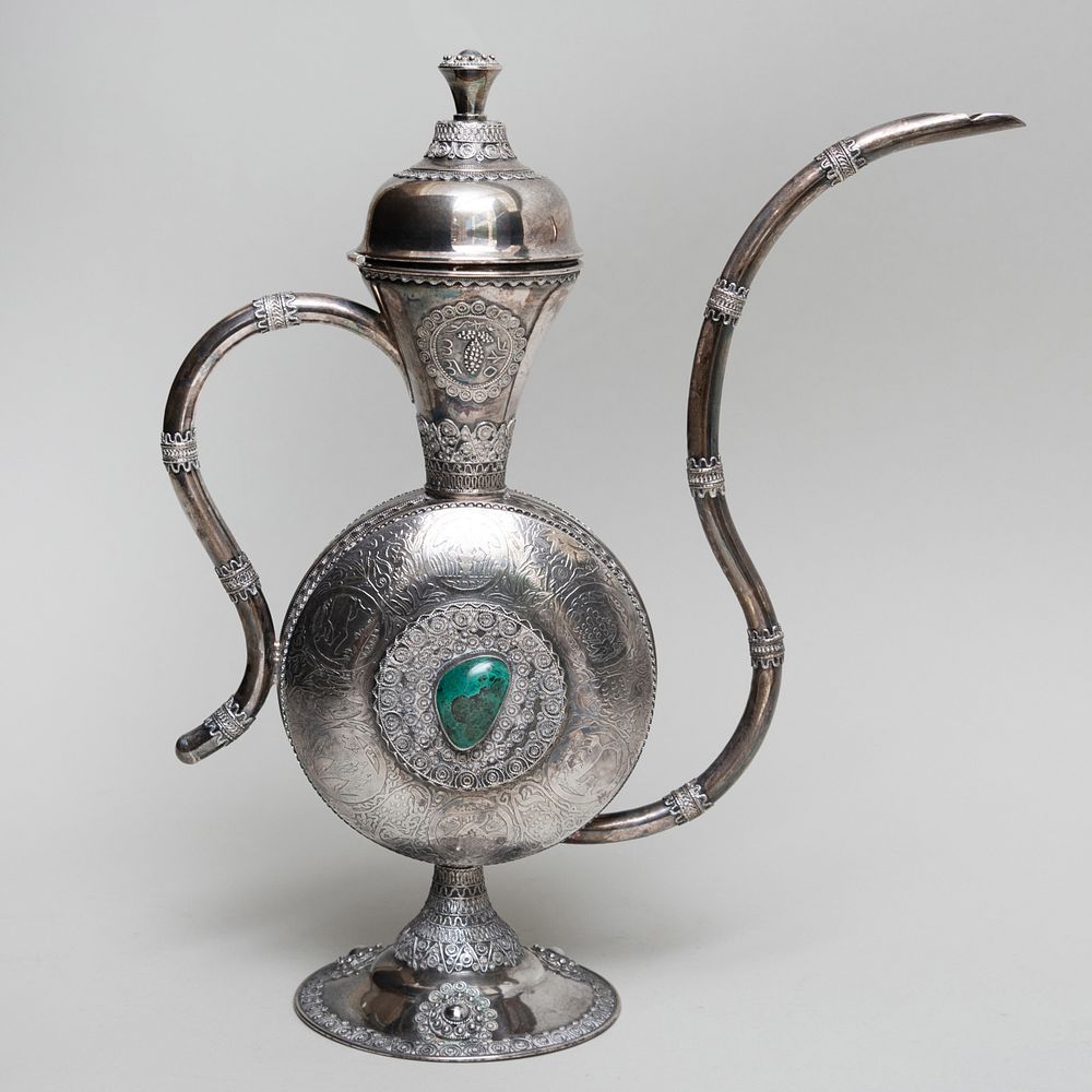 Appraisal: Israeli Silver and Malachite Mounted Ewer Marked 'Sterling' in high