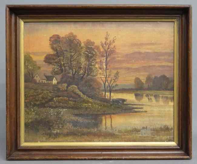 Appraisal: th c oil on canvas Hudson River School landscape with