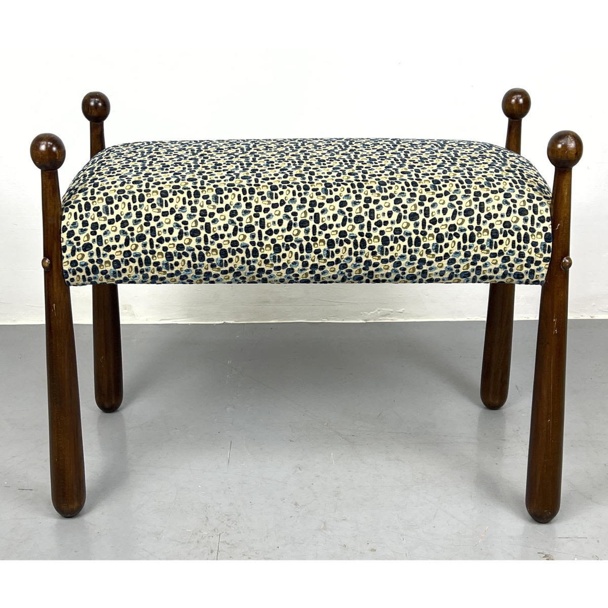 Appraisal: Jean Royere style Drumstick Leg Bench Upholstered Stool Dimensions H