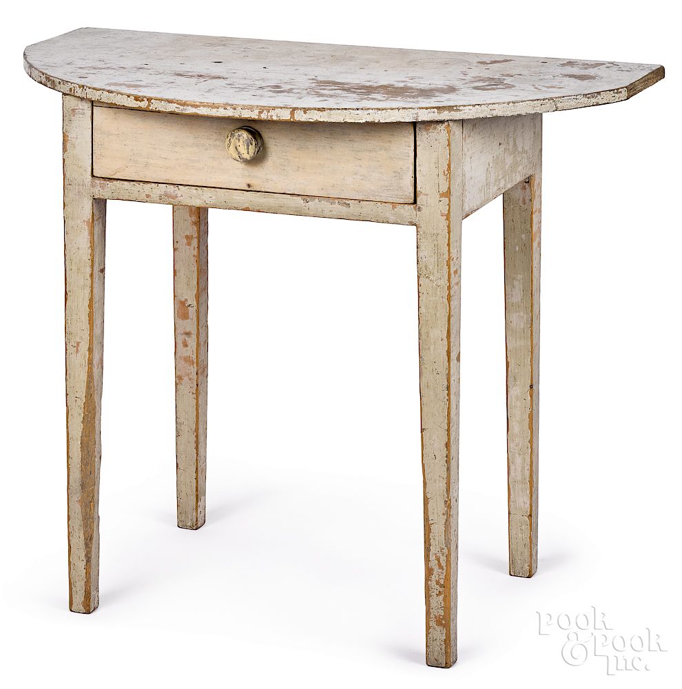 Appraisal: New England painted pine demilune table th c New England