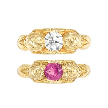 Appraisal: Pair of Renaissance Revival Style Gold Diamond and Pink Tourmaline