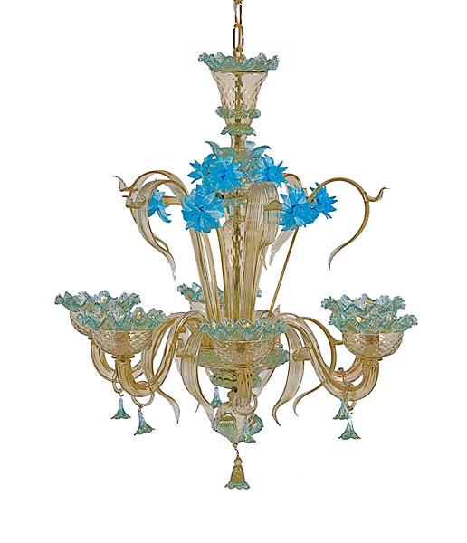 Appraisal: VENETIAN GLASS SIX LIGHT CHANDELIER th century with six arms