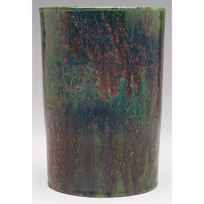 Appraisal: Merrimac vase cylindrical shape covered in a mottled green drip