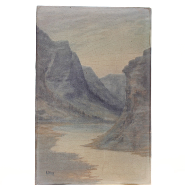 Appraisal: Rookwood art pottery scenic vellum plaque by Ed Diers Mountain