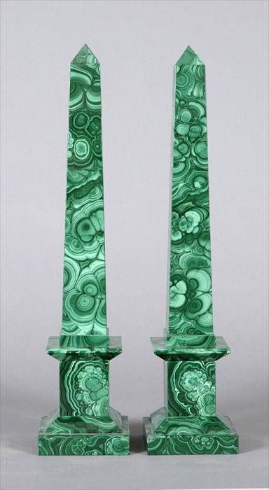 Appraisal: Pair of Malachite Obelisks x in