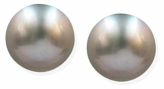 Appraisal: A PAIR OF TAHITIAN PEARL EARRINGS Each near round pearl