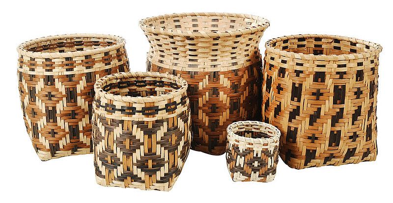 Appraisal: Five Carol Welch Cherokee Baskets Qualla Boundary North Carolina late