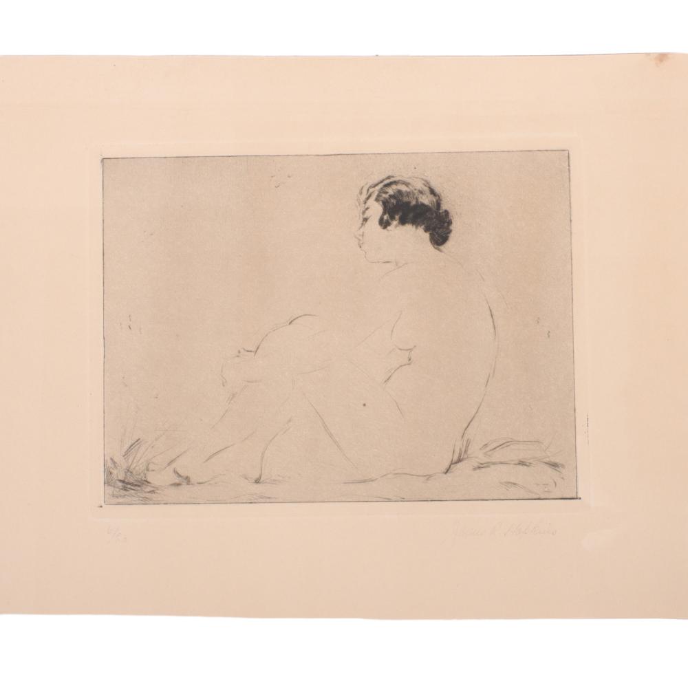 Appraisal: JAMES R HOPKINS AMERICAN - LYRIC ETCHING FEMALE NUDE H