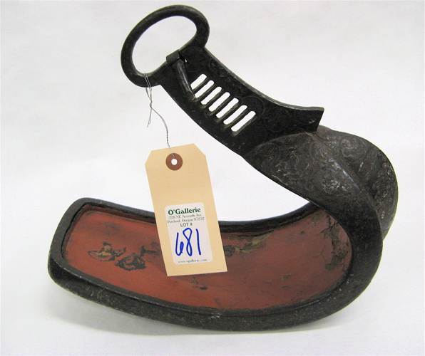 Appraisal: A JAPANESE ABUMI HORSE STIRRUP Meiji Period The iron swan-shaped