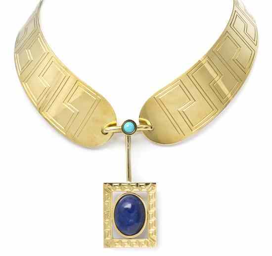 Appraisal: An Karat Yellow Gold Lapis Lazuli an Turquoise Necklace Puig