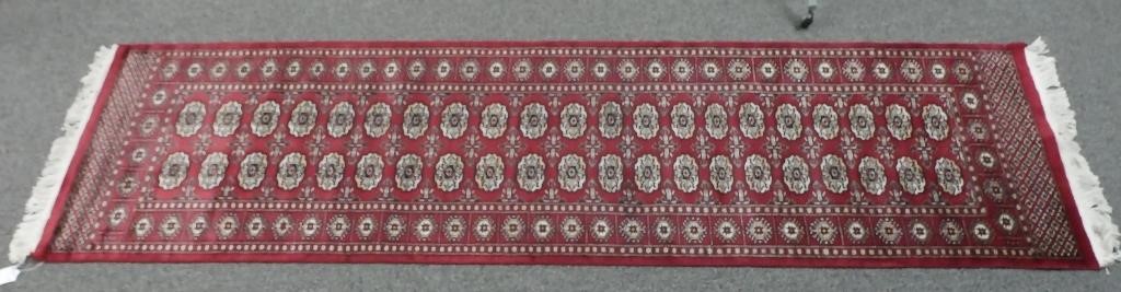 Appraisal: Beautiful hand knotted geometric design Bokhara rug Primary color is