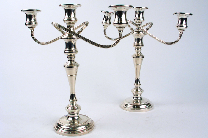 Appraisal: PAIR OF S KIRK SON STERLING SILVER CANDELABRA three-light marked