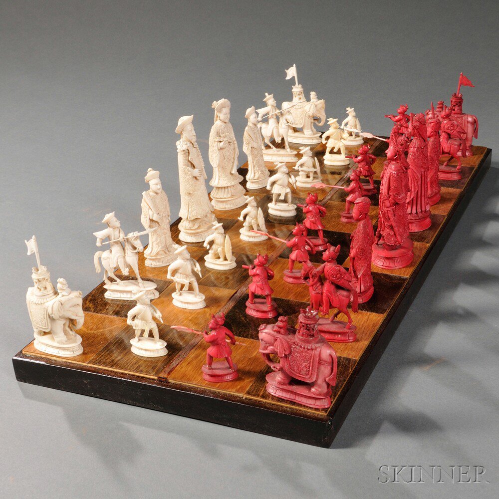 Appraisal: Ivory Chess Set China late th early th century a