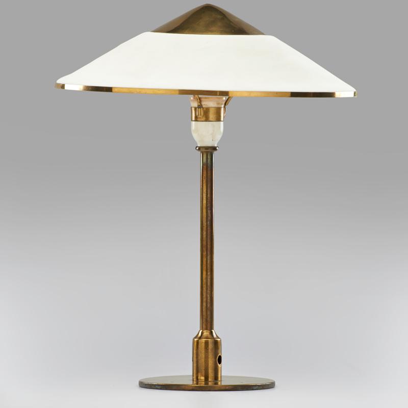 Appraisal: FOG AND MORUP Table lamp Denmark s Brass vinyl Unmarked