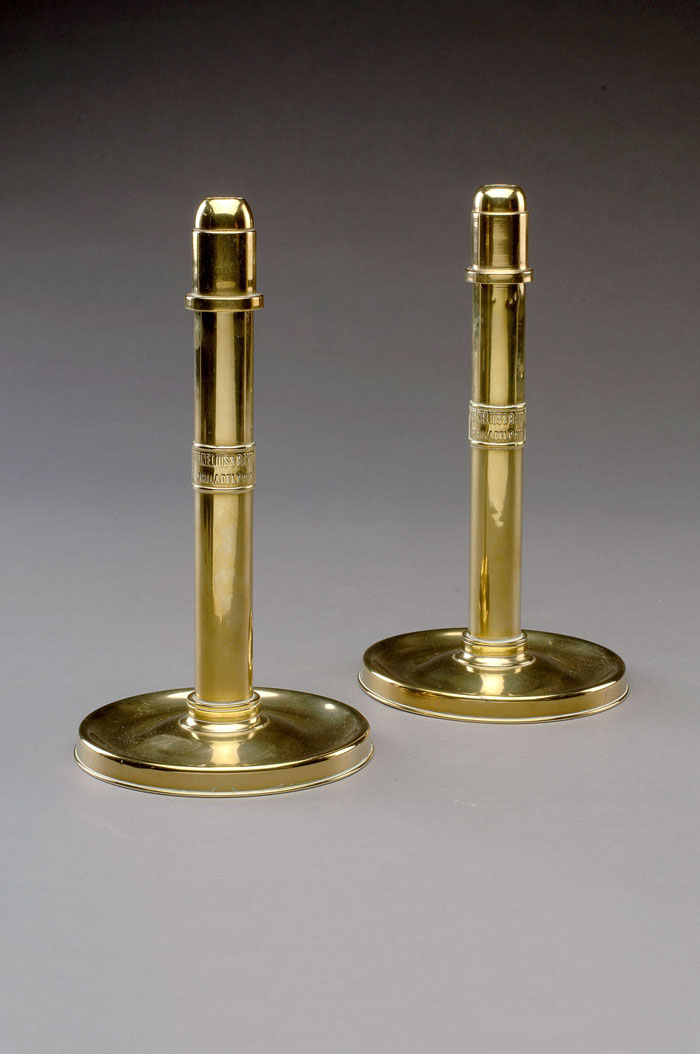 Appraisal: PAIR OF AMERICAN BRASS CANDLESTICKS CORNELIUS BAKER PHILADELPHIA CIRCA -