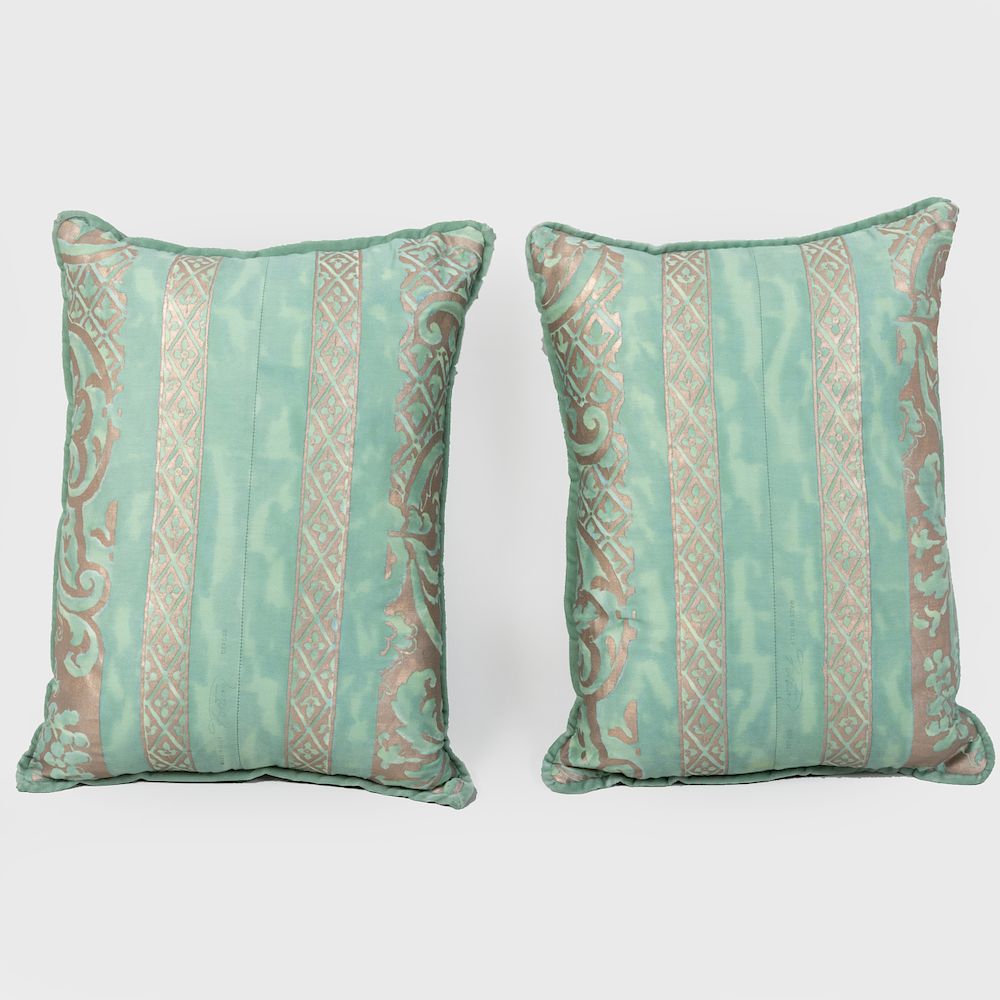 Appraisal: Pair Aqua Green Fortuny Pillows With velvet backing x in