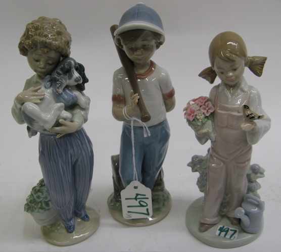 Appraisal: THREE SPANISH LLADRO GLAZED PORCELAIN FIGURES including Can I Play