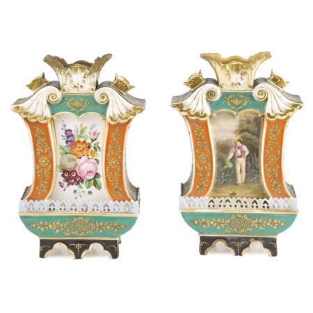 Appraisal: Pair of Continental Gilt and Hand Painted Porcelain Vases Estimate