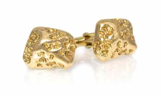 Appraisal: A Pair of Yellow Gold Nugget Motif Cufflinks in a