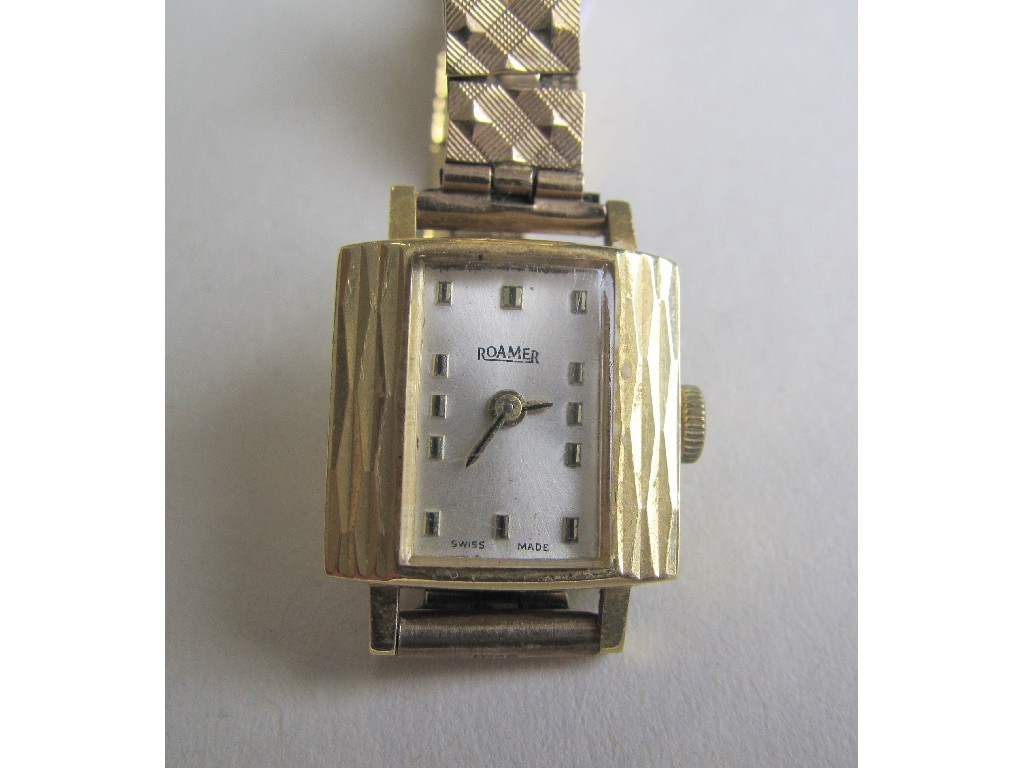 Appraisal: Ladies ct gold cased Roamer wrist watch with rectangular silvered