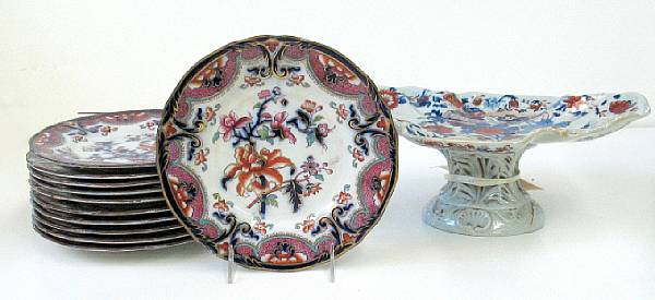 Appraisal: A Mason's ironstone dessert comport and eleven ironstone plates in